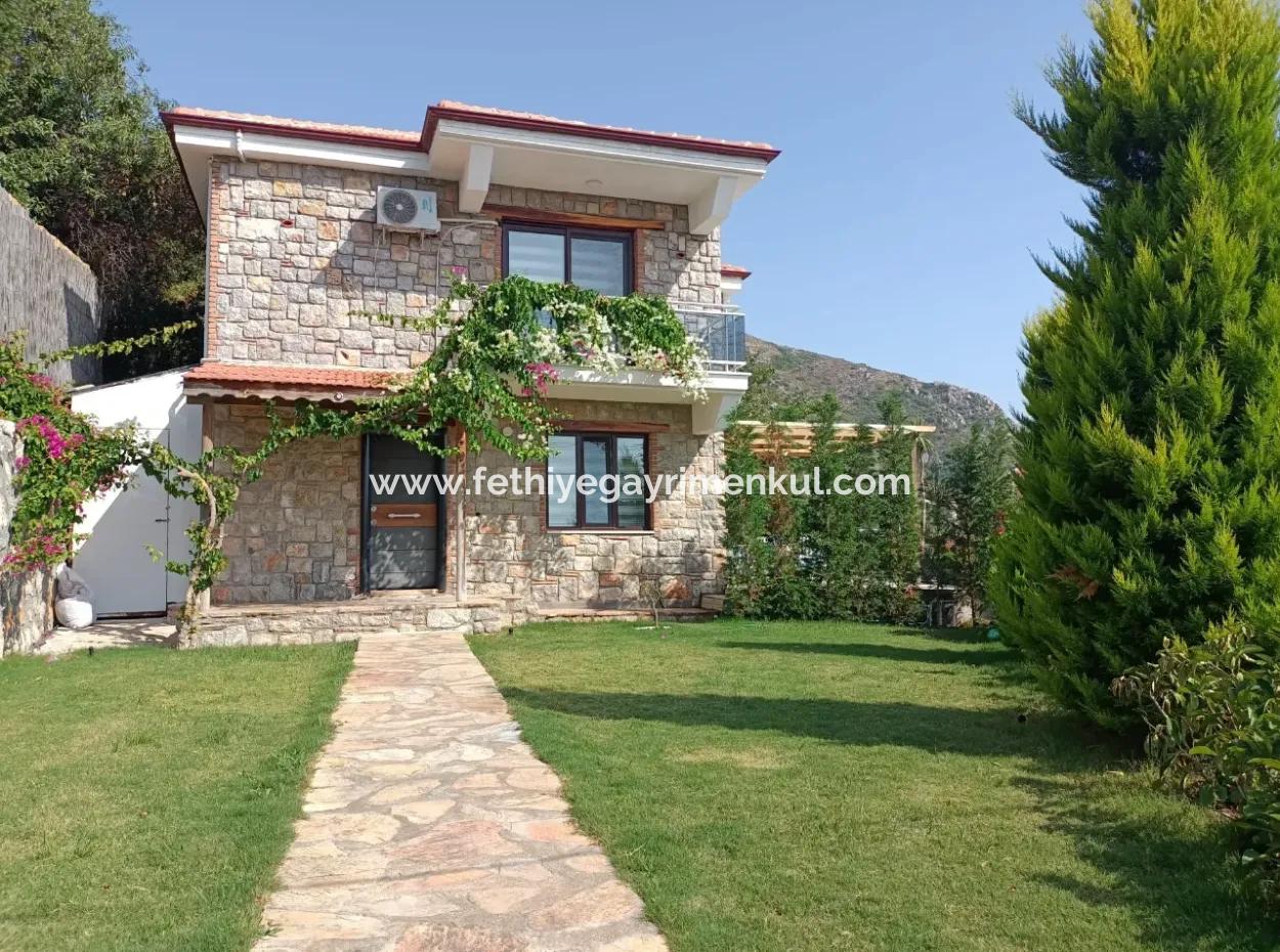 Villa For Sale In Marmaris Söğüt Village, With Magnificent Sea View, Swimming Pool, Parking, 3 Rooms, 1 Living Room, Garden, 200M2 Usage Area