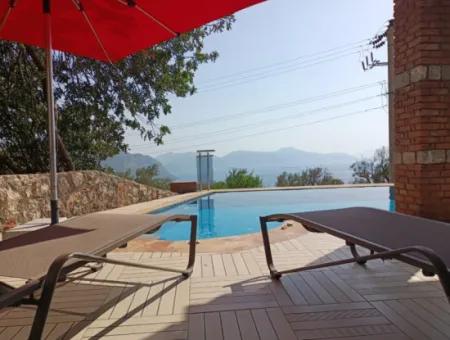 Villa For Sale In Marmaris Söğüt Village, With Magnificent Sea View, Swimming Pool, Parking, 3 Rooms, 1 Living Room, Garden, 200M2 Usage Area